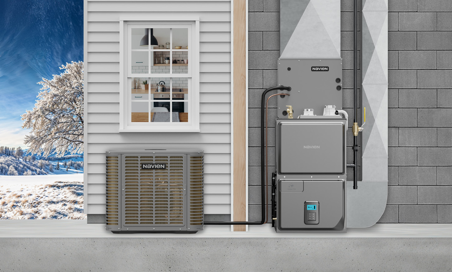 Navien dual-fuel heat pump and furnace system